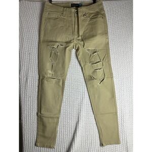 Hyper Denim Slim Fit Distressed Jeans Khaki Shade  Size 36 Zipper Leg